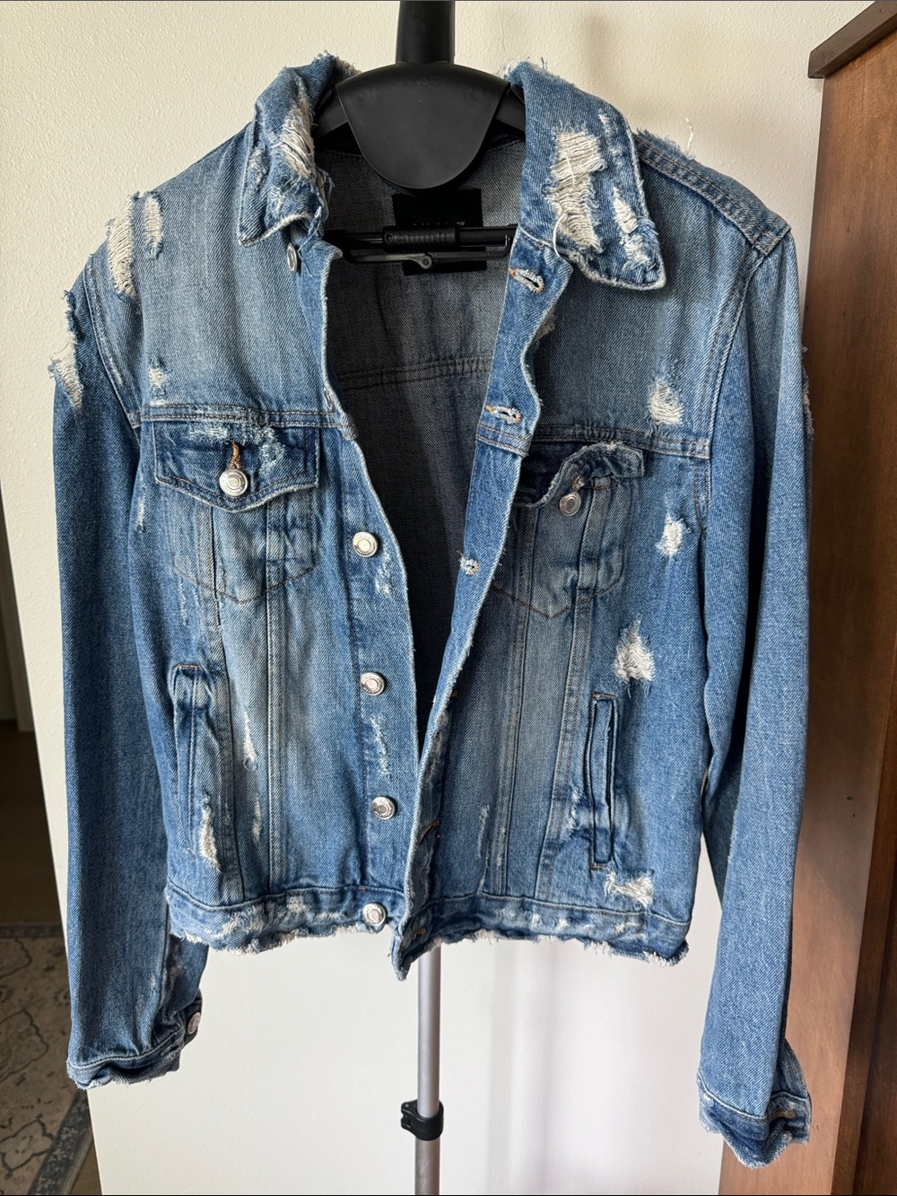Zara Distressed Light Blue Denim Jacket - Women's